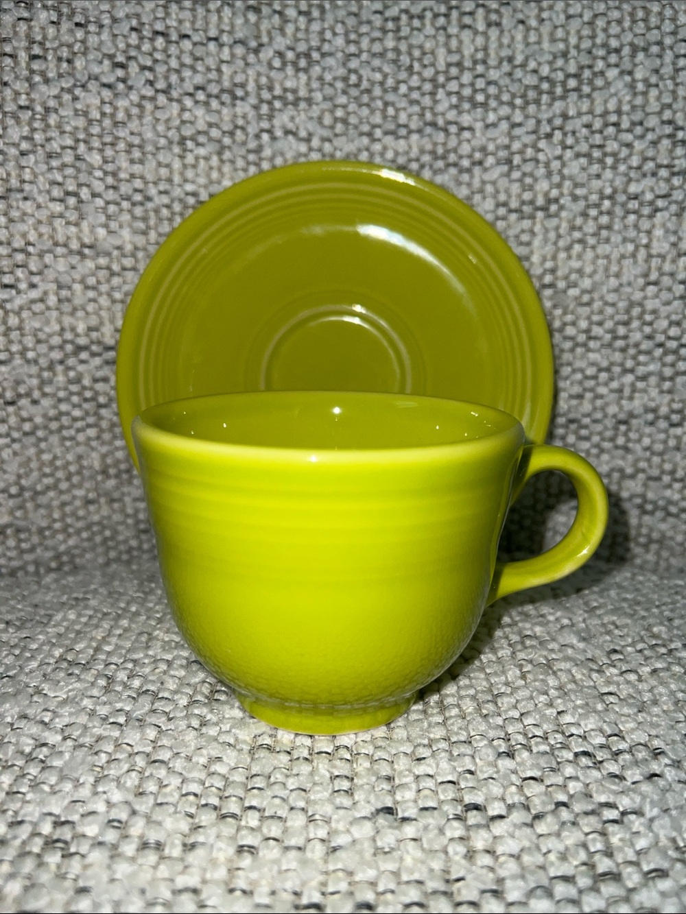 Fiesta Chartreuse Ceramic Tea Cup and Saucer Set - Excellent Condition